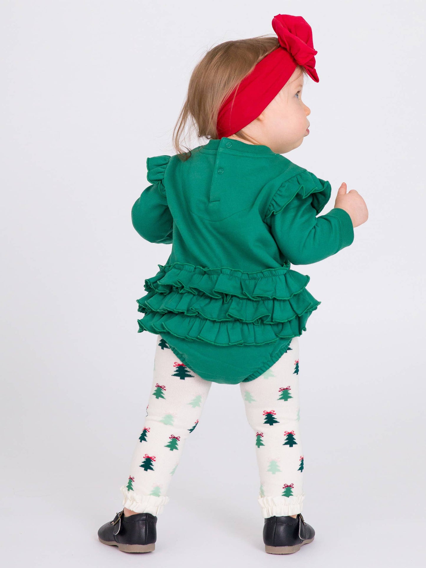 Baby Girls Fir Green Sweatshirt Bubble Romper