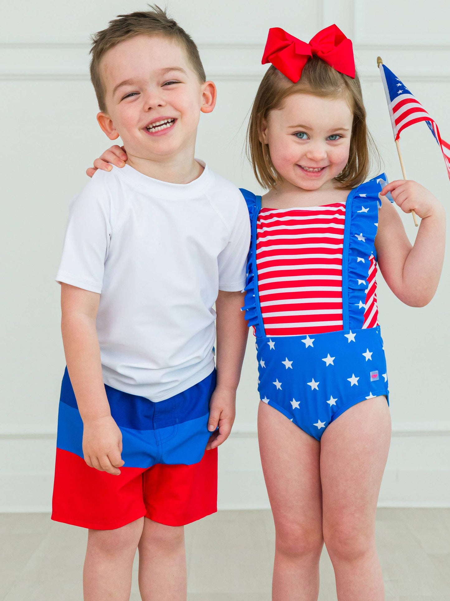 Boys Liberty Color Block Swim Trunks