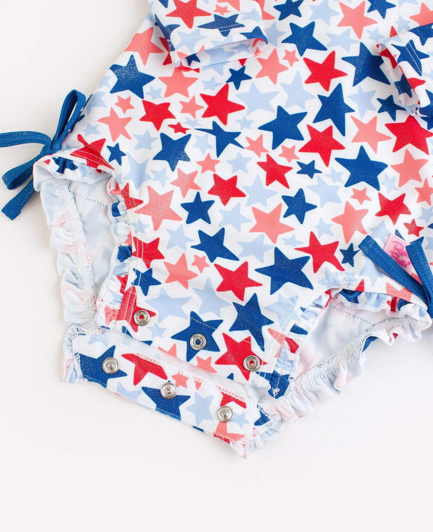 Baby Girls Shimmer Star-Spangled Long Sleeve One Piece Rash Guard Swimsuit with Signature Rear Ruffles