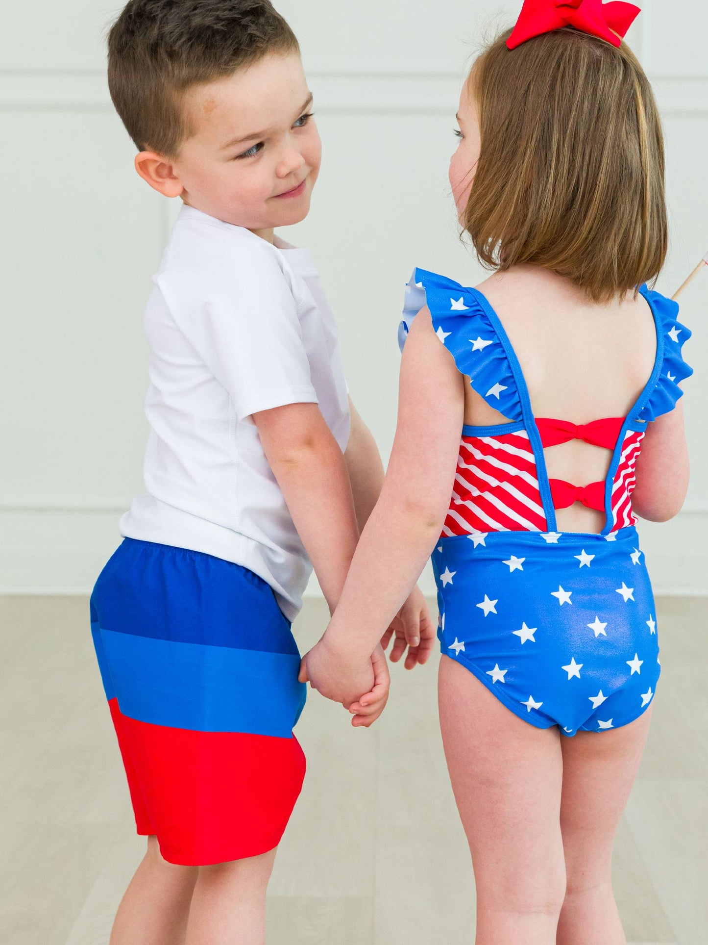Boys Liberty Color Block Swim Trunks