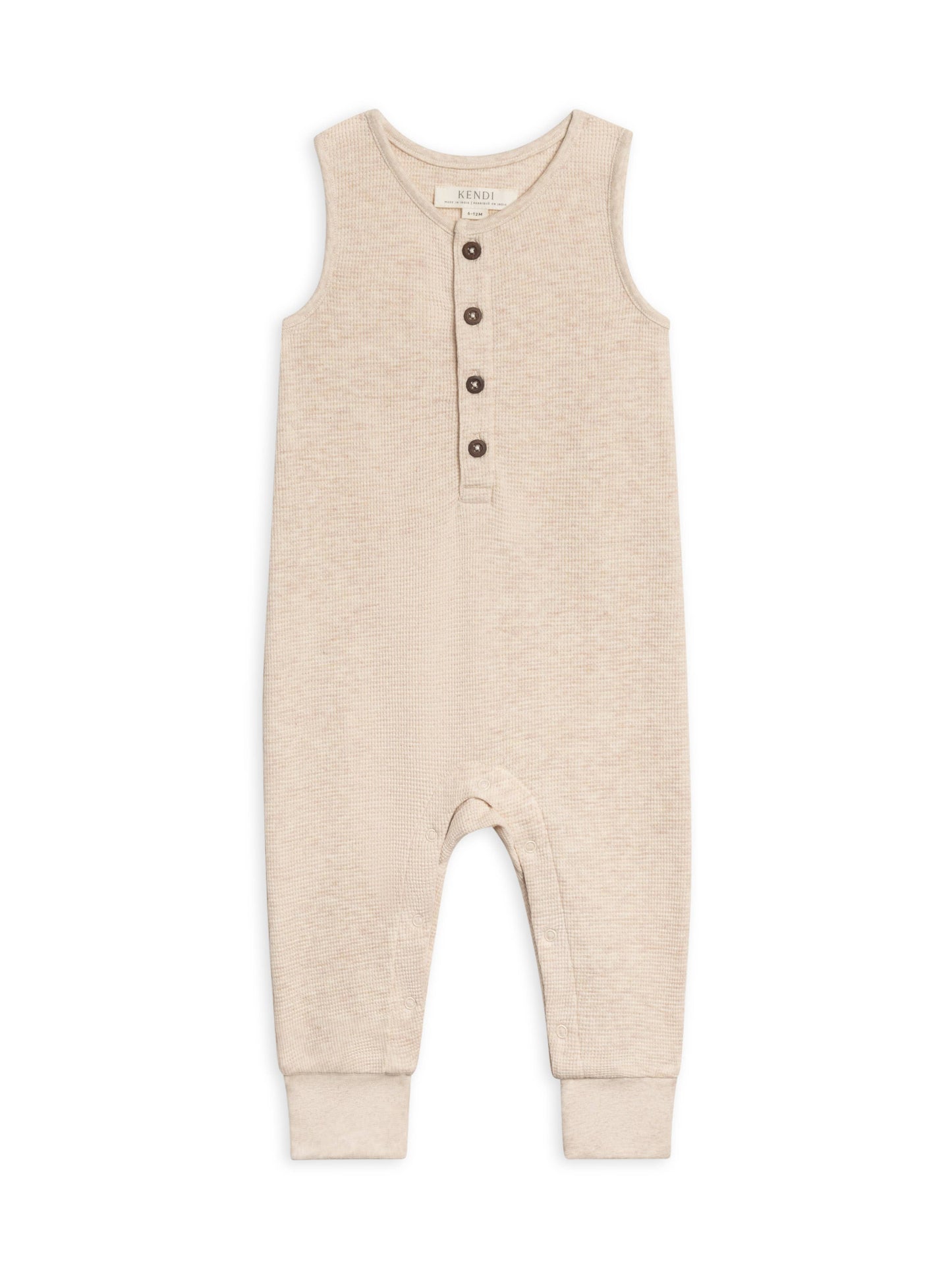 Organic Baby Henley Tank Waffle Romper - Heather Oat