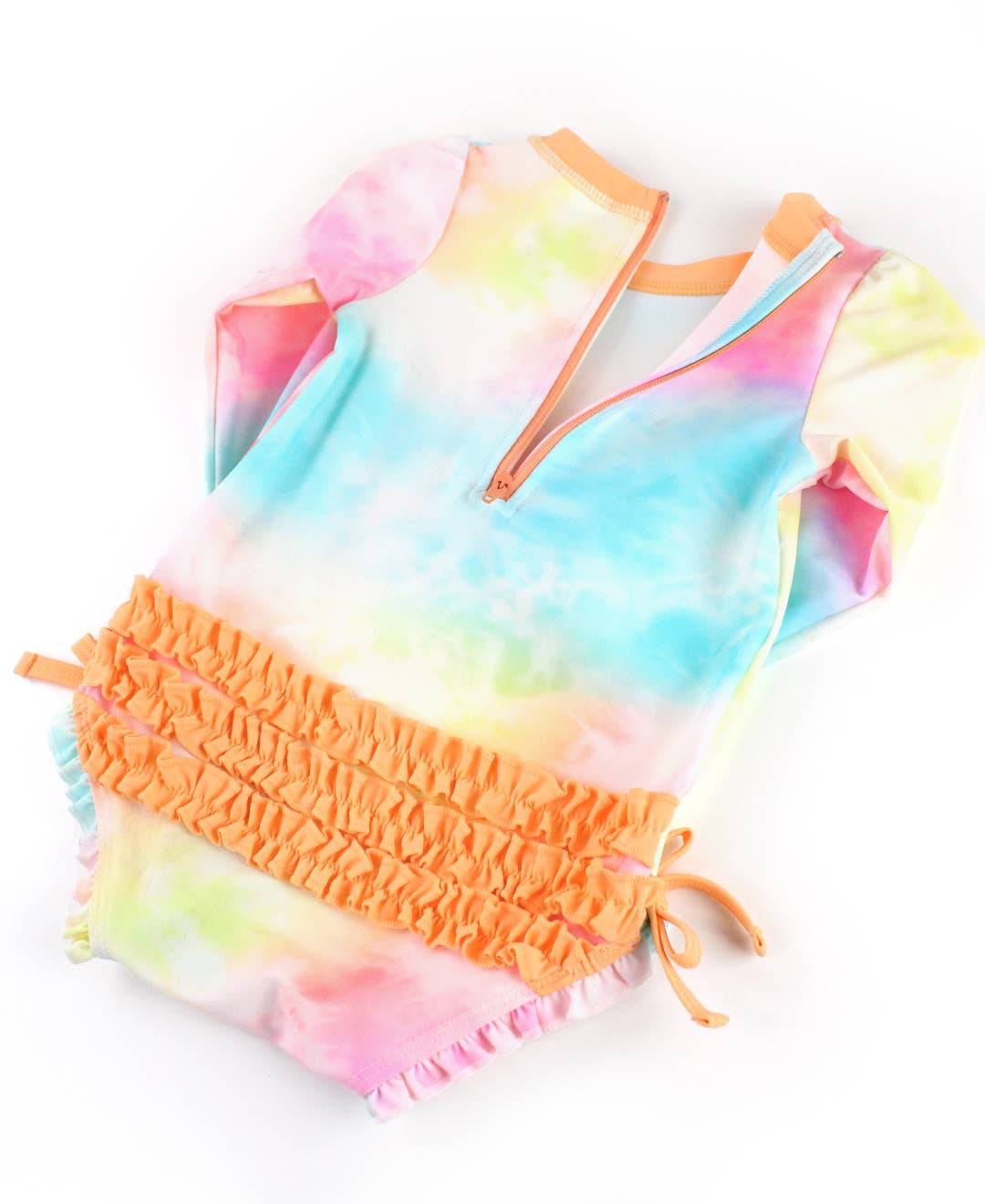 Baby Girls Rainbow Tie Dye Long Sleeve One Piece Rash Guard