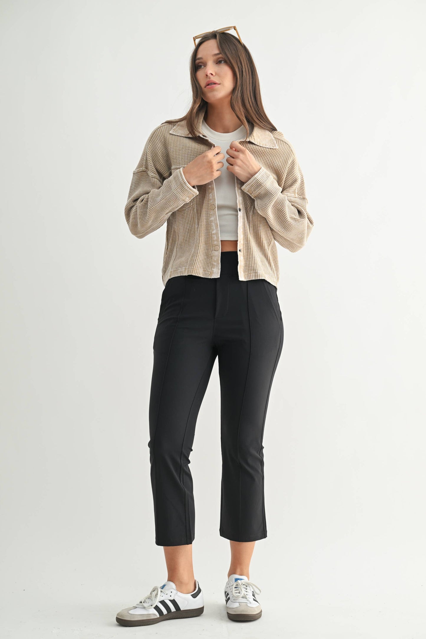 Waffle Knit Mineral-Washed Cropped Jacket