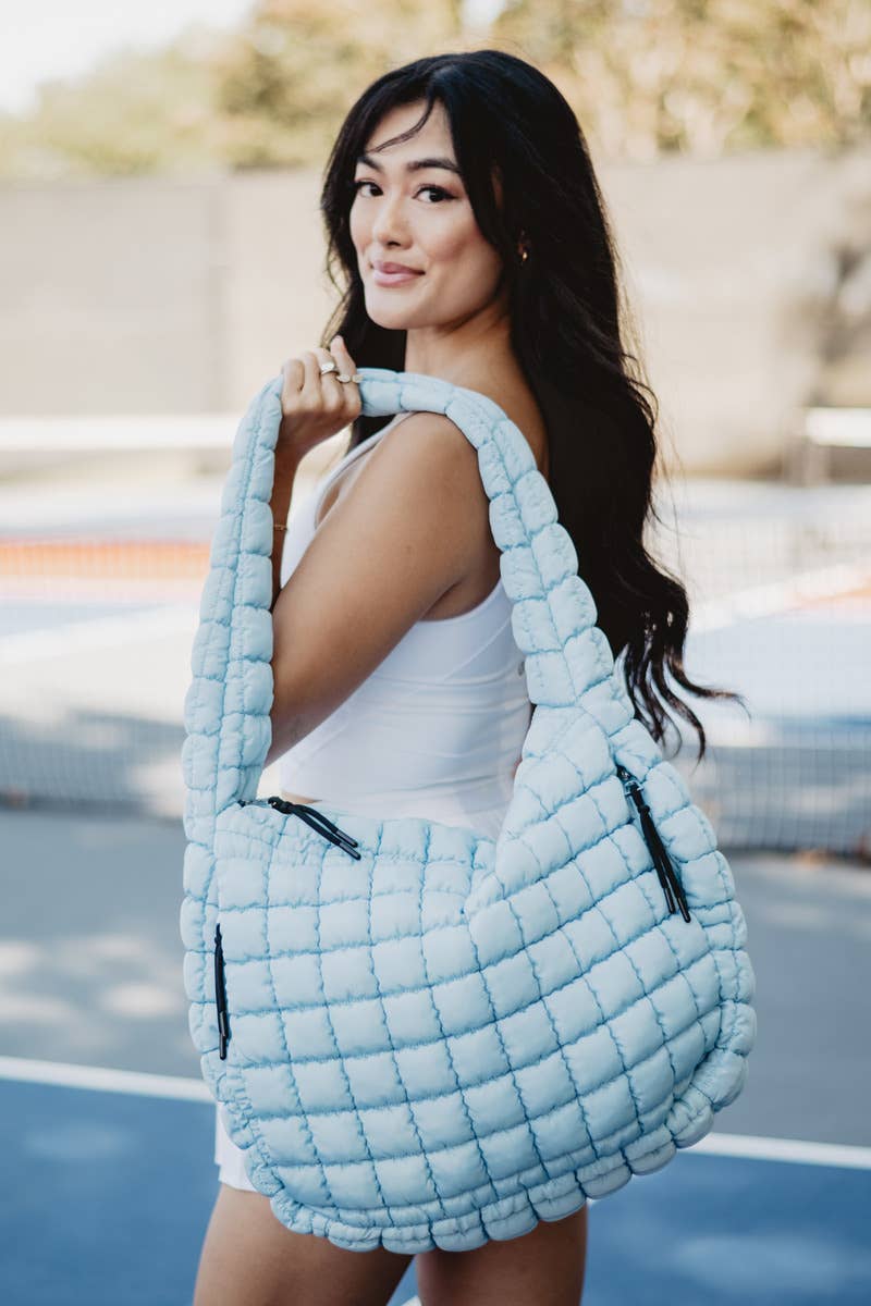 Light Blue Oversized Quilted Easter Puffer Tote Bag