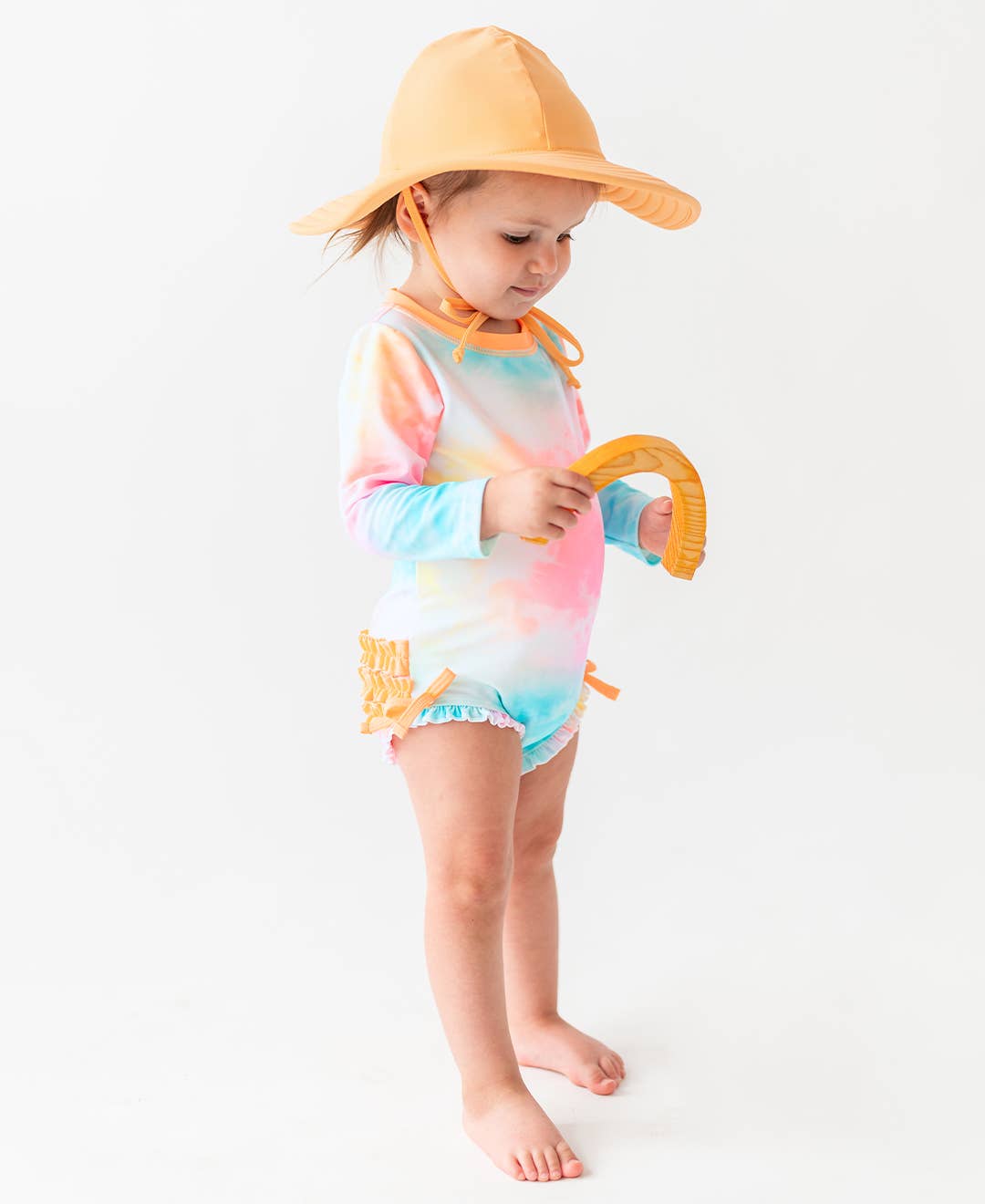 Baby Girls Rainbow Tie Dye Long Sleeve One Piece Rash Guard