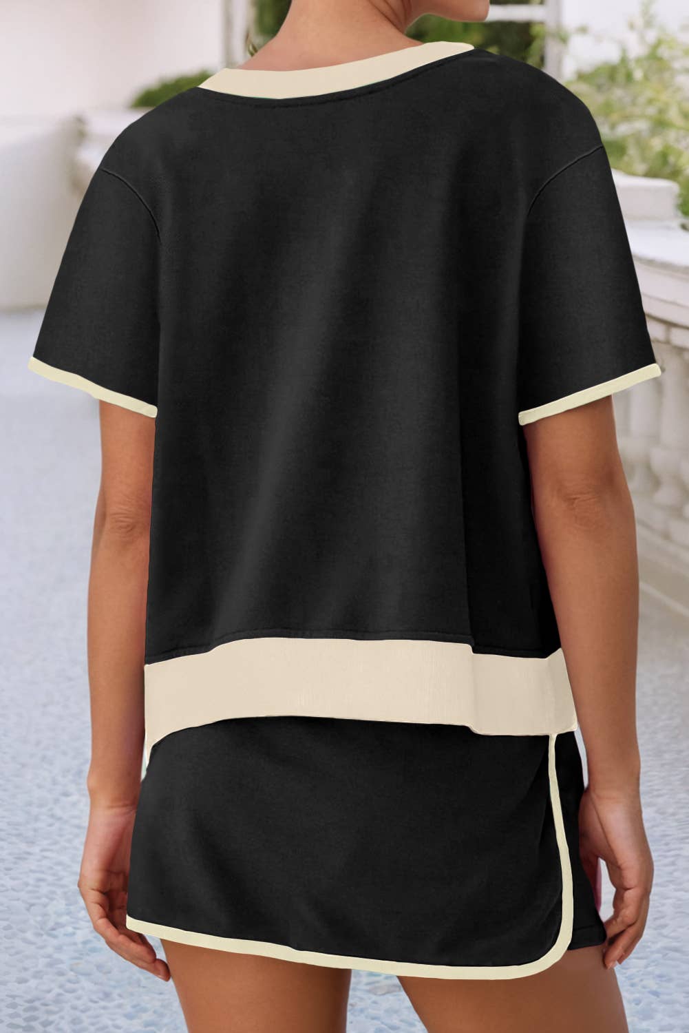 Colorblock Edge Drop Shoulder T Shirt and Skirt 2Pcs Set