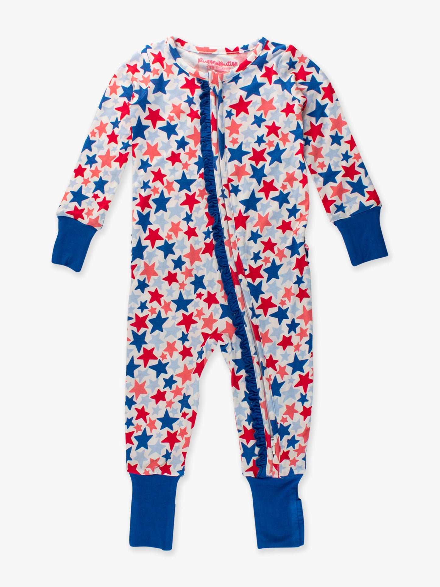 Baby Girls Star-Spangled Bamboo Viscose Convertible Ruffle One Piece Pajama