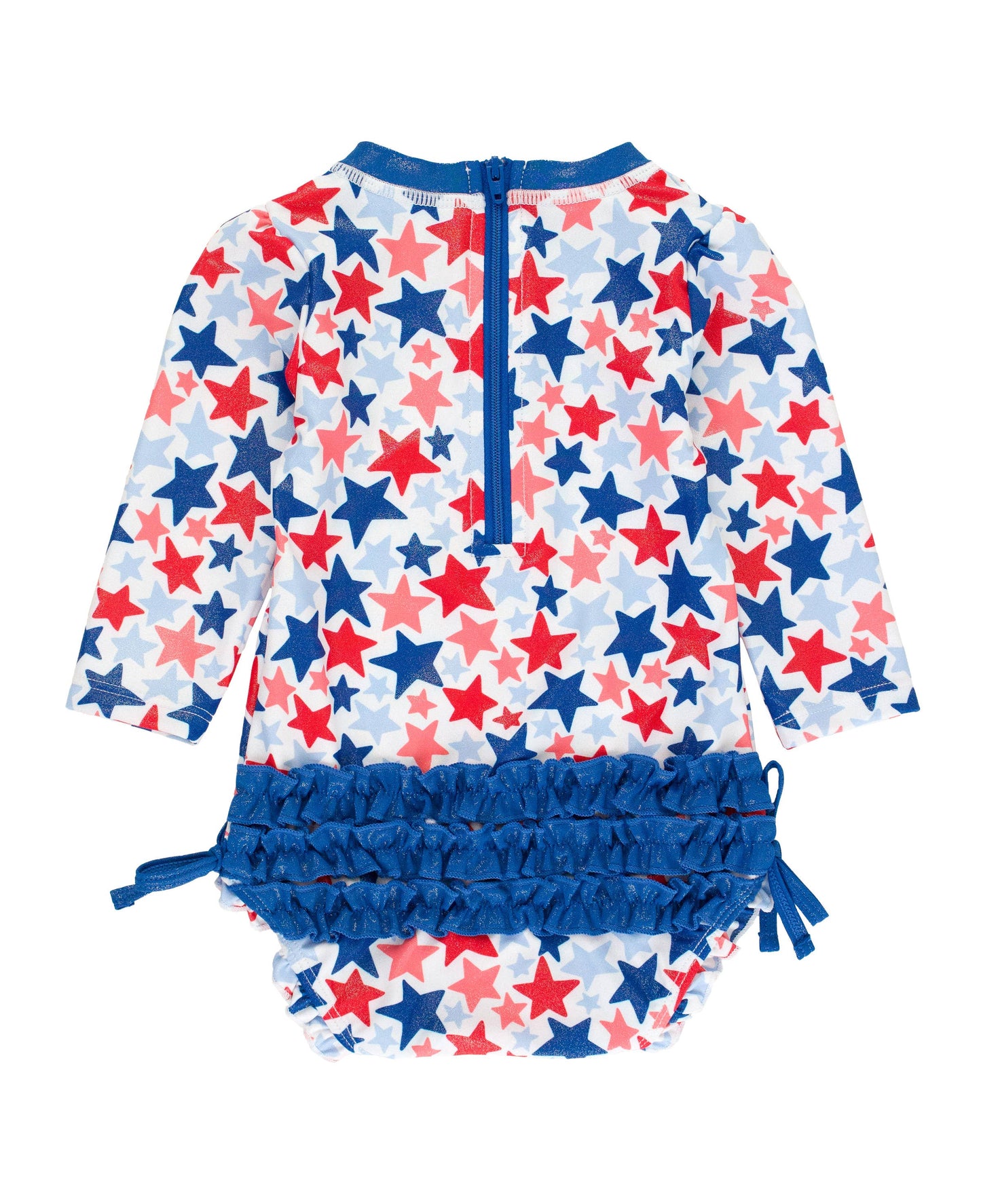 Baby Girls Shimmer Star-Spangled Long Sleeve One Piece Rash Guard Swimsuit with Signature Rear Ruffles