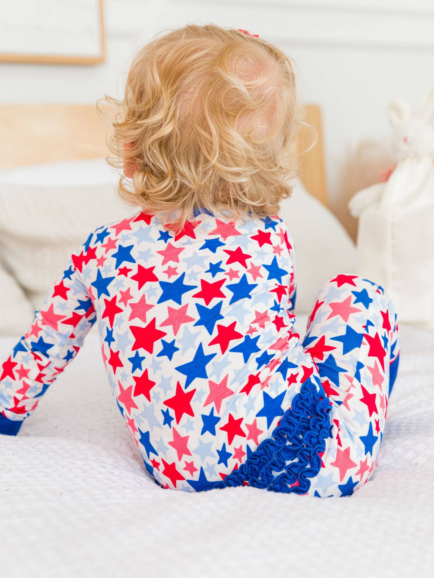 Baby Girls Star-Spangled Bamboo Viscose Convertible Ruffle One Piece Pajama