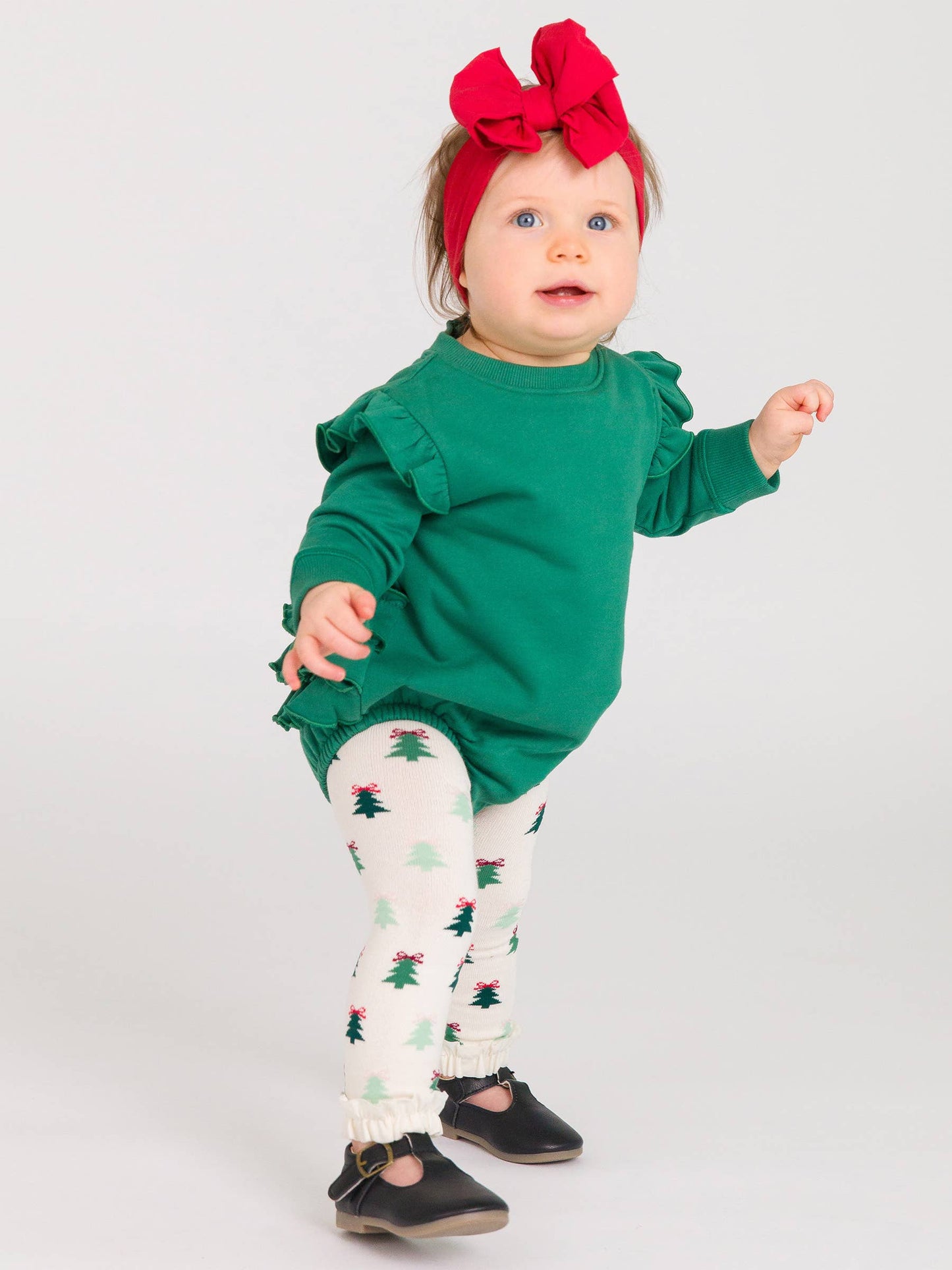 Baby Girls Fir Green Sweatshirt Bubble Romper