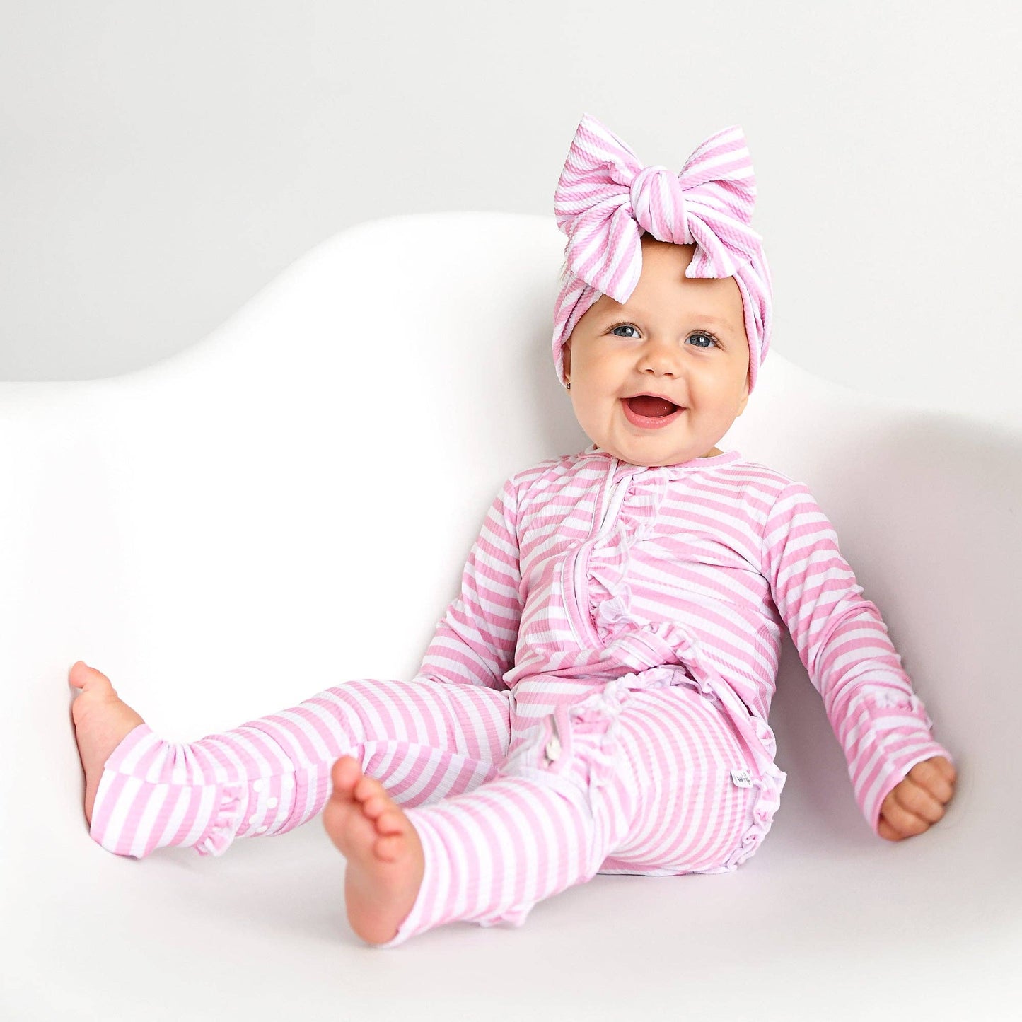 Lana Pink Ribbed RUFFLE ZIP Bamboo Baby Two Way Zipper