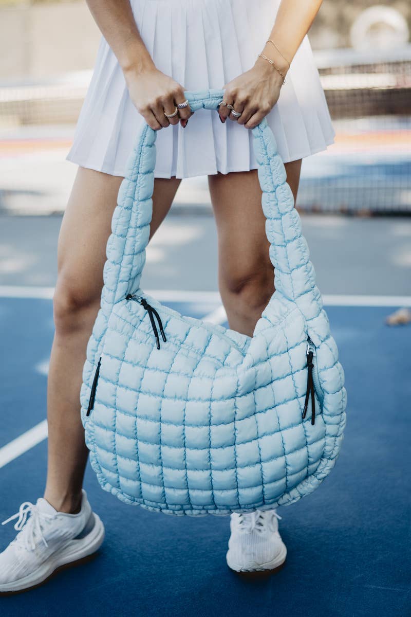 Light Blue Oversized Quilted Easter Puffer Tote Bag
