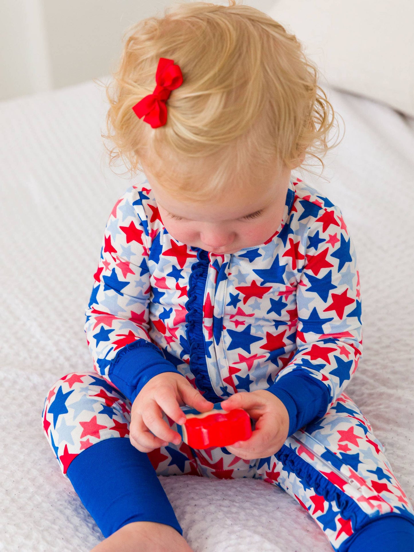Baby Girls Star-Spangled Bamboo Viscose Convertible Ruffle One Piece Pajama