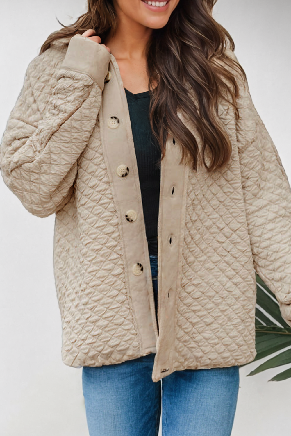 Quilted Puffer Raw Hem Collared Buttoned Shacket
