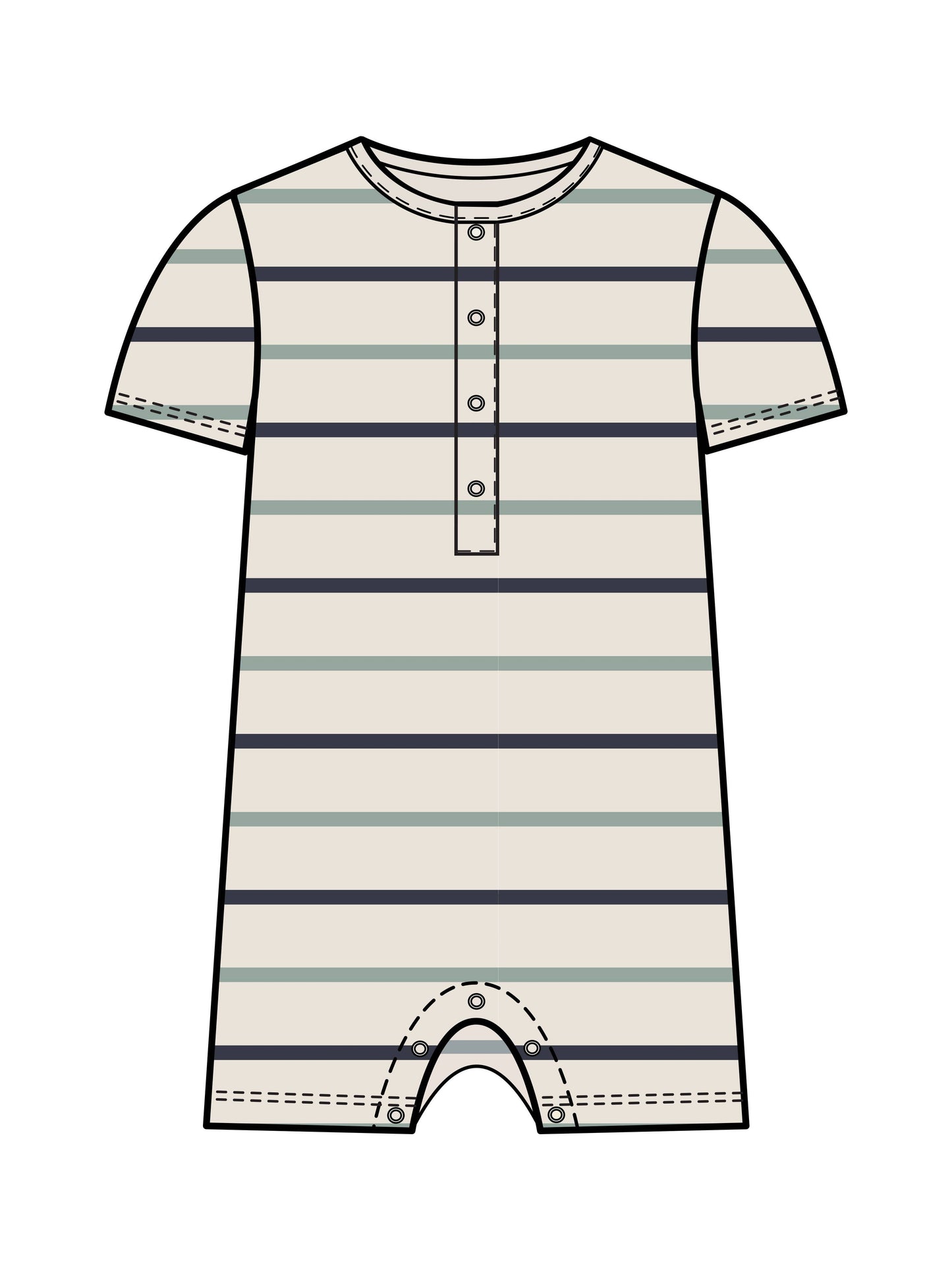 Organic Short Sleeve Romper - Aldo Stripe/Navy + Jade