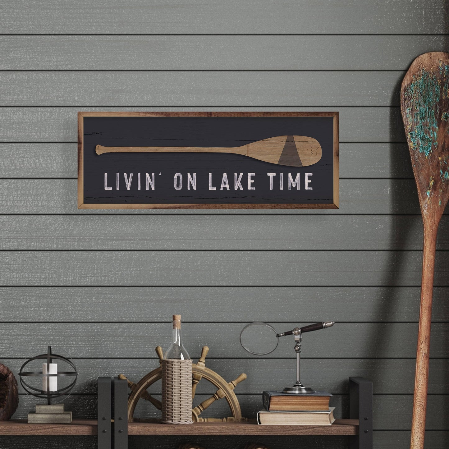 Livin On Lake Time Oar Gray