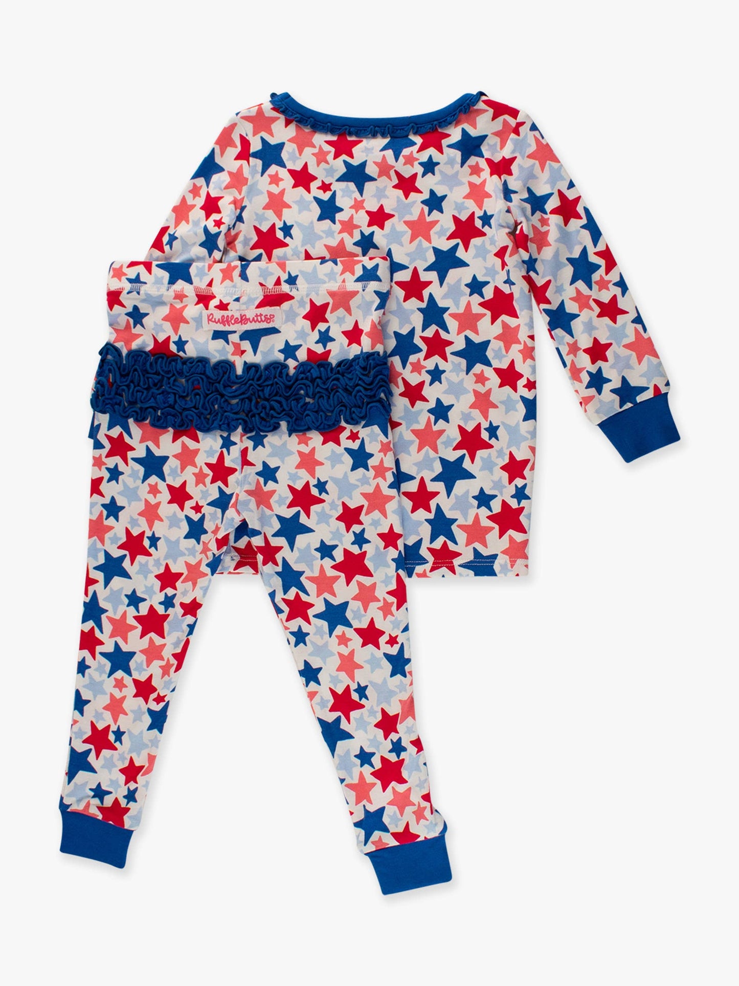 Toddler Girls Star-Spangled Bamboo Viscose Ruffle Long Sleeve Pajama Set