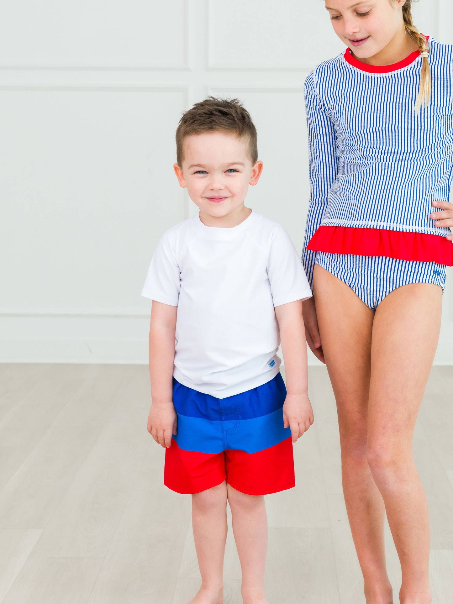 Boys Liberty Color Block Swim Trunks