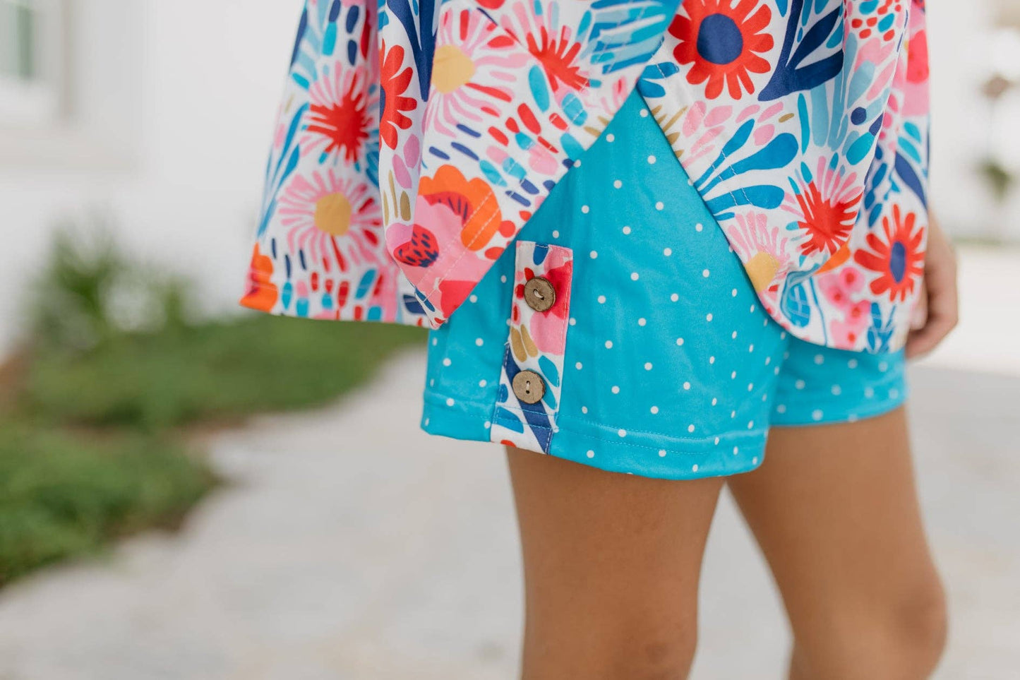 Girls Bright Pink & Blue Wild Floral Spring Summer Short Set