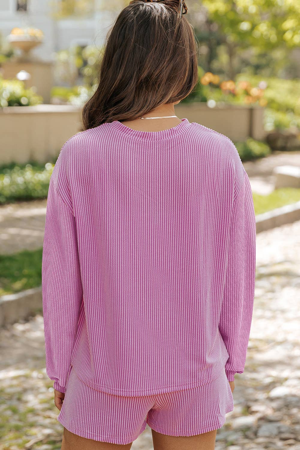 Corded Knit Long Sleeve Top and Shorts Set