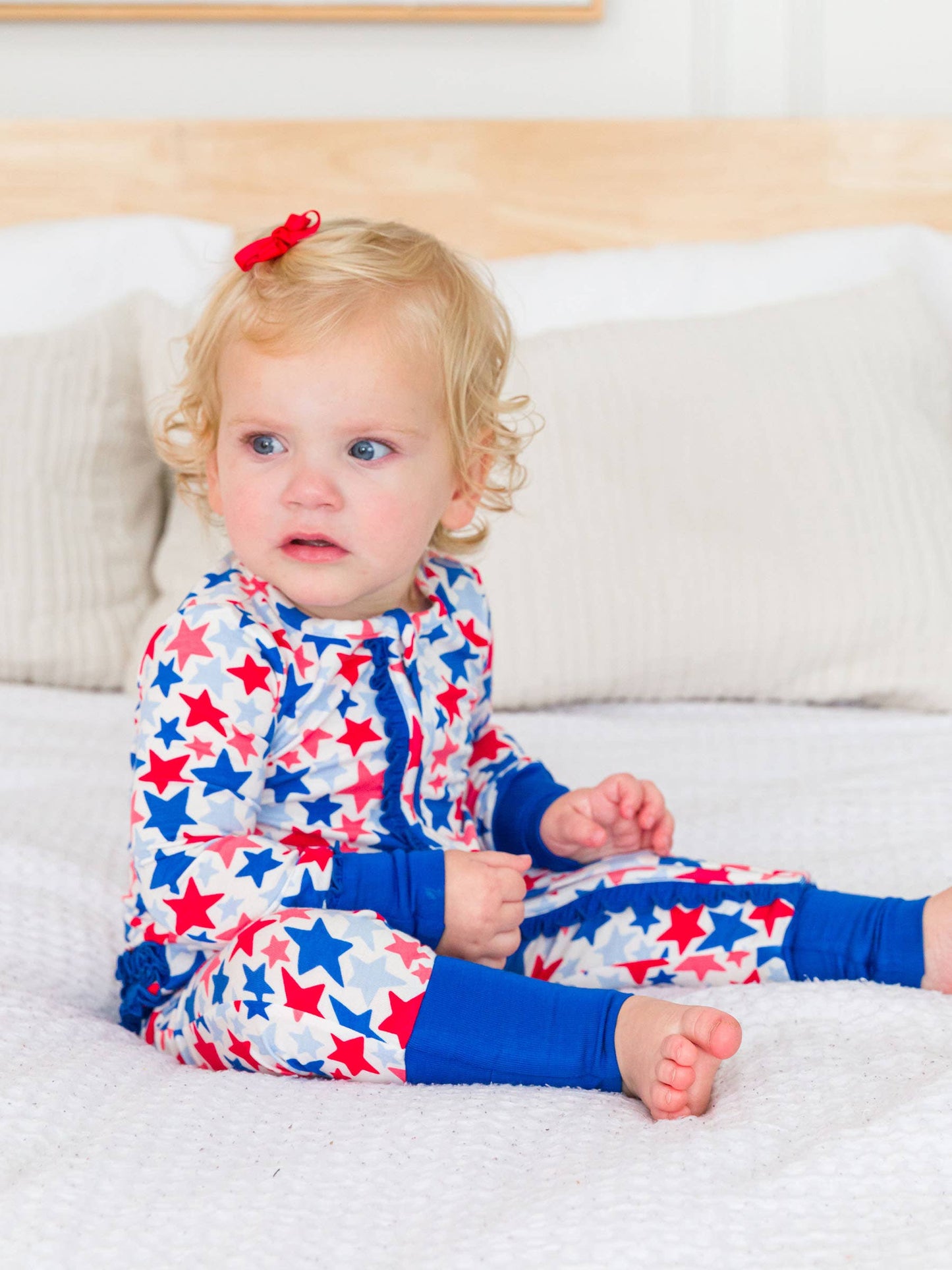 Baby Girls Star-Spangled Bamboo Viscose Convertible Ruffle One Piece Pajama