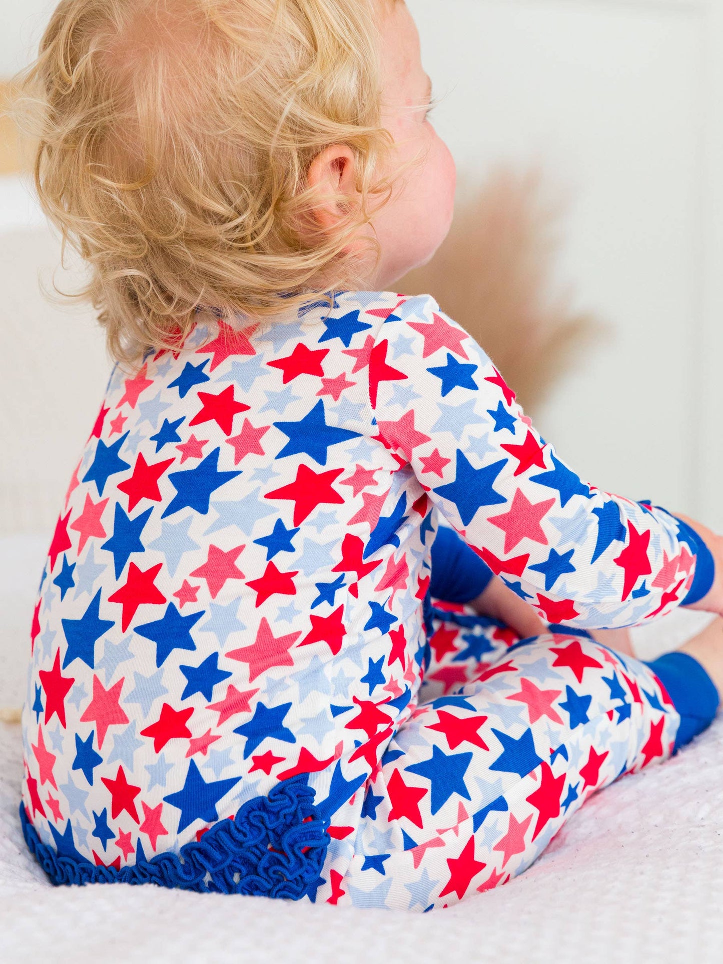 Baby Girls Star-Spangled Bamboo Viscose Convertible Ruffle One Piece Pajama