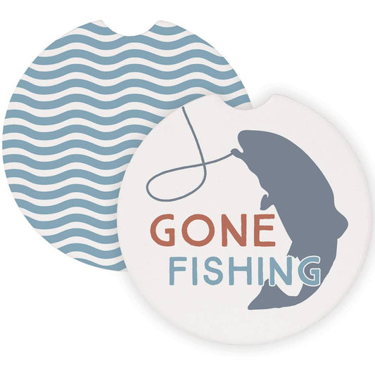 Gone Fishing Waves - Car Coasters