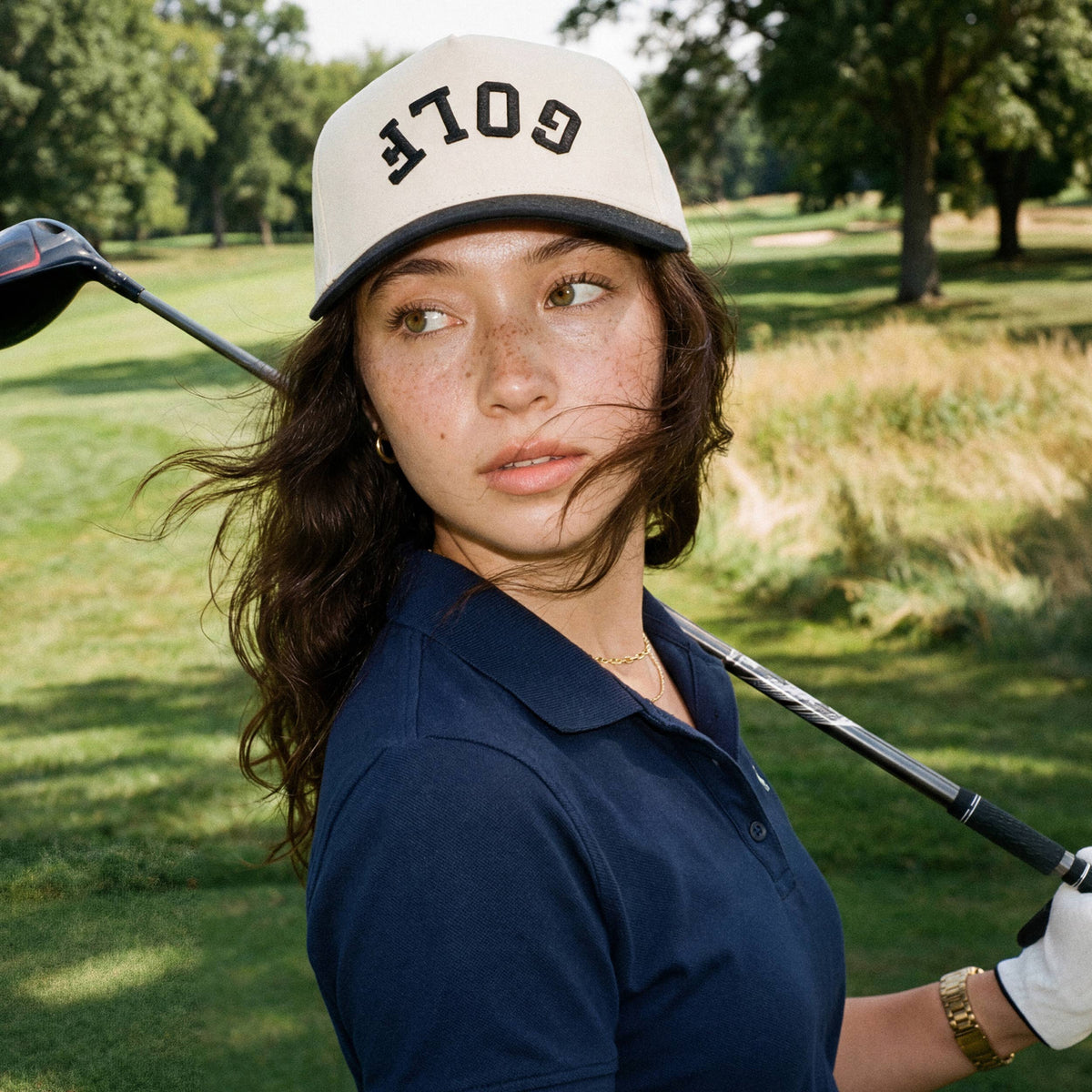 C.C GOLF Letter Embroidered on Two Tone Trucker Hat