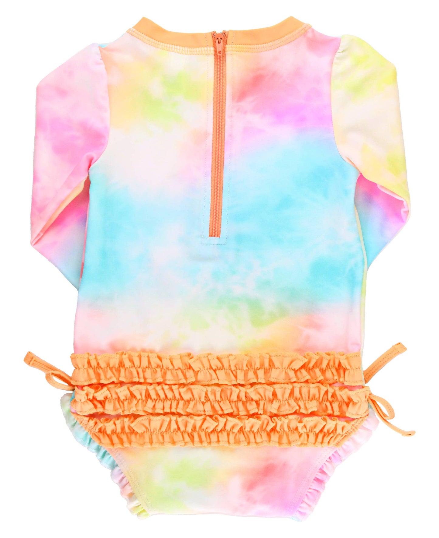 Baby Girls Rainbow Tie Dye Long Sleeve One Piece Rash Guard