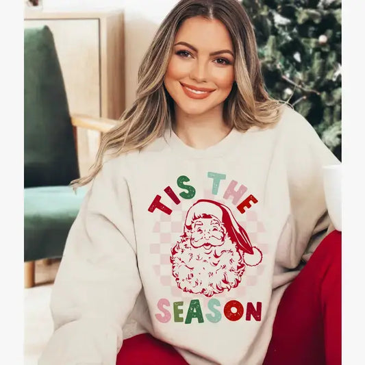 Santa Face - Tis the Season Sweatshirt on SAND - DTF PRINT
