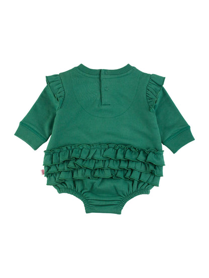 Baby Girls Fir Green Sweatshirt Bubble Romper