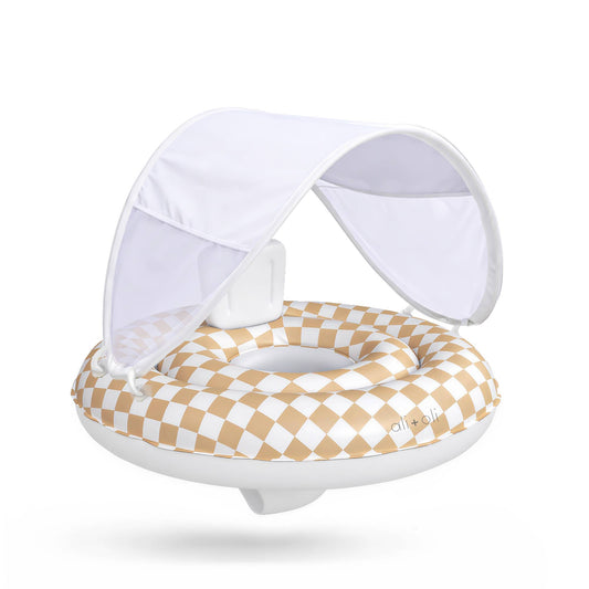 Baby Swim Seat with Sun Canopy (Tan Checkers)
