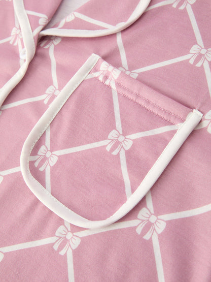 Mommy & me Autumn Check Bow Girls Lapel Pajamas