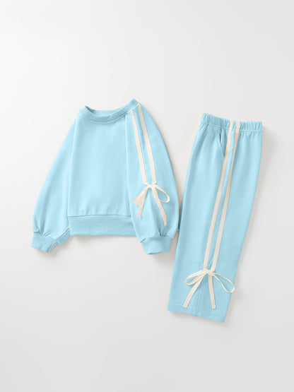 Girls Bow Trim Sweatshirt and Pants Set