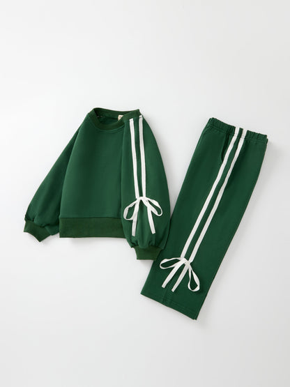 Girls Bow Trim Sweatshirt and Pants Set