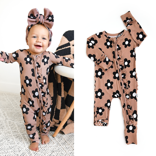 Coco RUFFLE ZIP Bamboo One Piece Flowers Baby Clothing