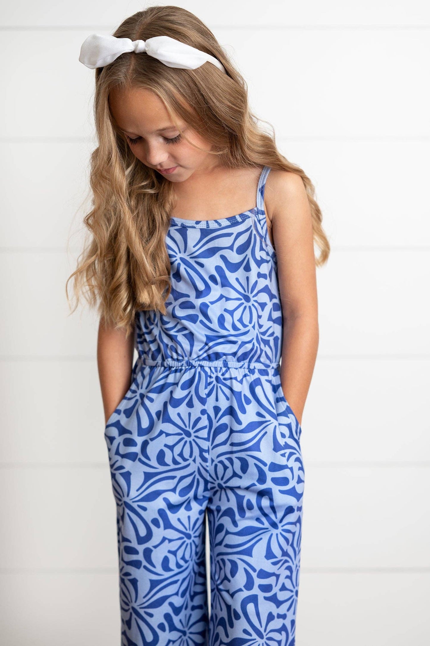 Kids Periwinkle Floral Spring Summer Jumpsuit With Pockets