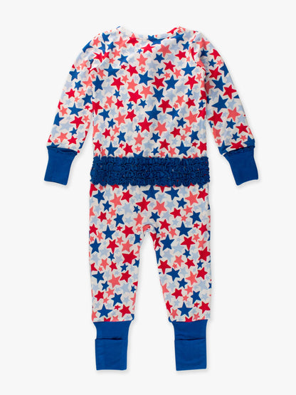 Baby Girls Star-Spangled Bamboo Viscose Convertible Ruffle One Piece Pajama