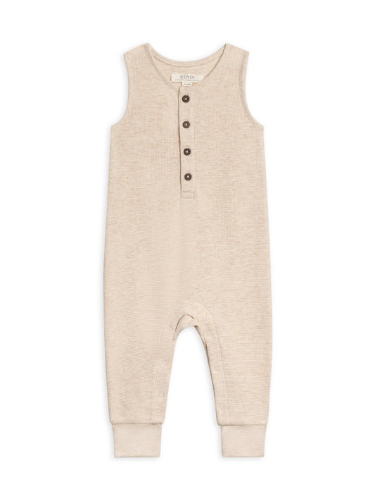 Organic Baby Henley Tank Waffle Romper - Heather Oat