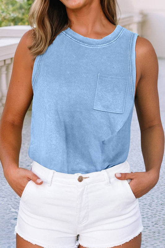 Patched Chest Pocket Mineral Wash Tank Top