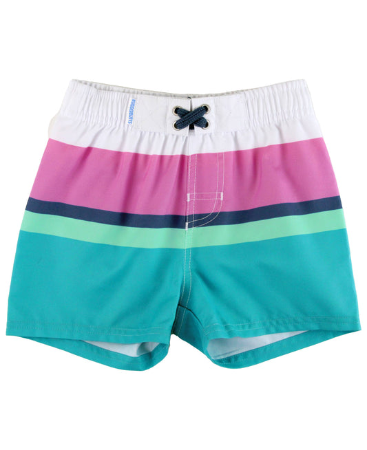 Boys Aqua Color Block Swim Trunks