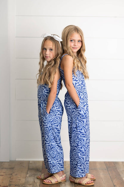 Kids Periwinkle Floral Spring Summer Jumpsuit With Pockets