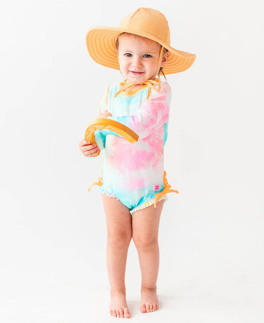 Baby Girls Rainbow Tie Dye Long Sleeve One Piece Rash Guard