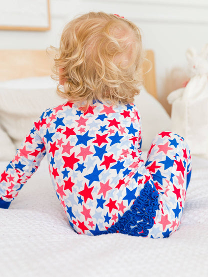 Baby Girls Star-Spangled Bamboo Viscose Convertible Ruffle One Piece Pajama