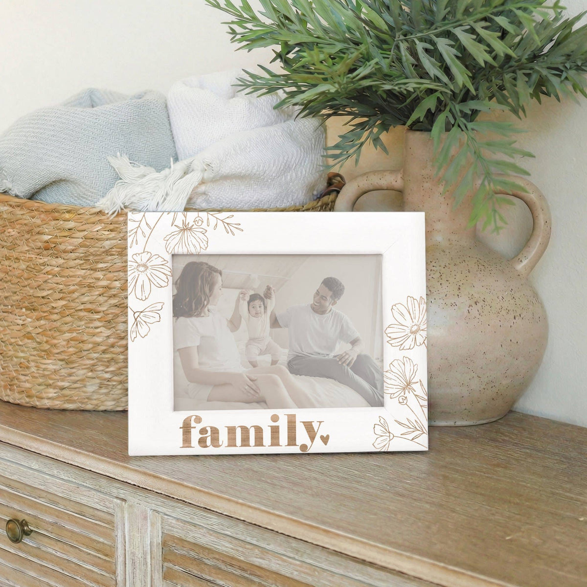 Family Wood Flowers Photo Frame