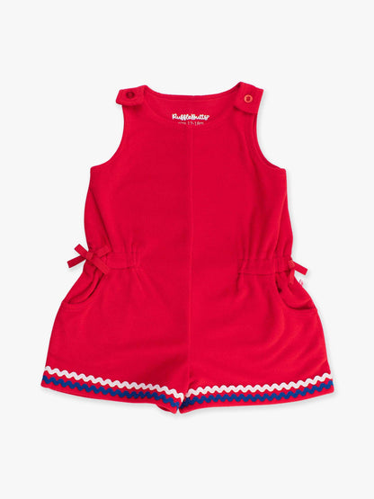 Girls Vintage Red Terry Cover-Up Romper