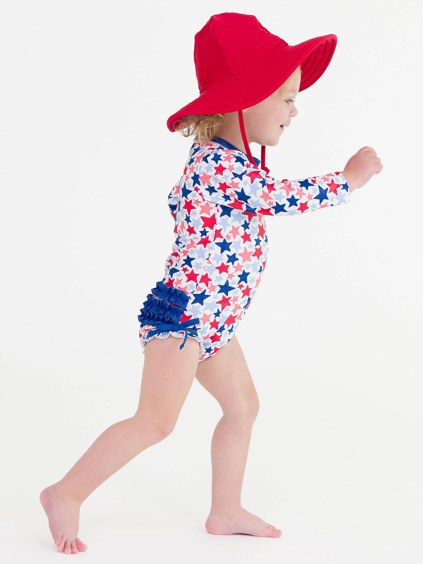 Baby Girls Shimmer Star-Spangled Long Sleeve One Piece Rash Guard Swimsuit with Signature Rear Ruffles