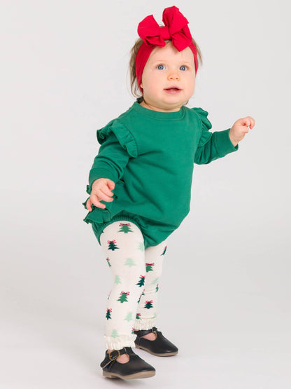 Baby Girls Fir Green Sweatshirt Bubble Romper