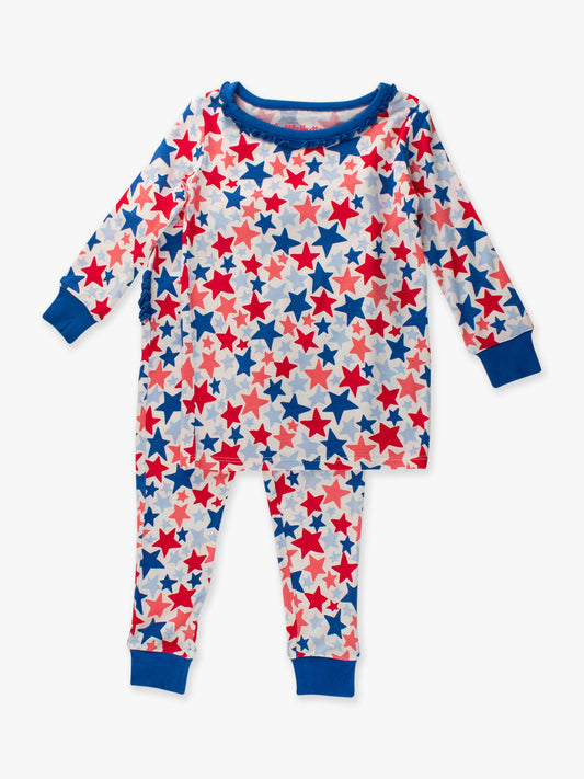 Toddler Girls Star-Spangled Bamboo Viscose Ruffle Long Sleeve Pajama Set