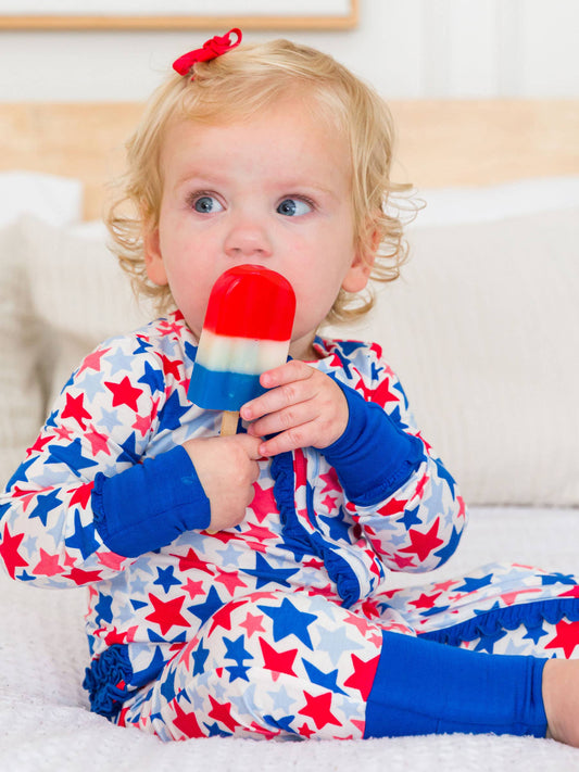 Baby Girls Star-Spangled Bamboo Viscose Convertible Ruffle One Piece Pajama